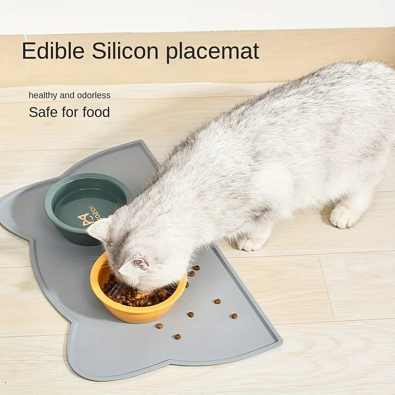 Thin Silicone Waterproof Cat Food Mat with Raised Edge