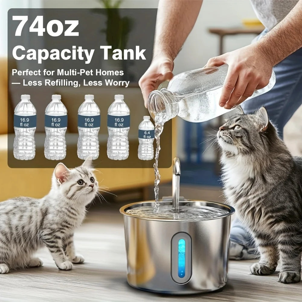 Stainless Steel 2.2L Cat Water Fountain Free Standing Filter