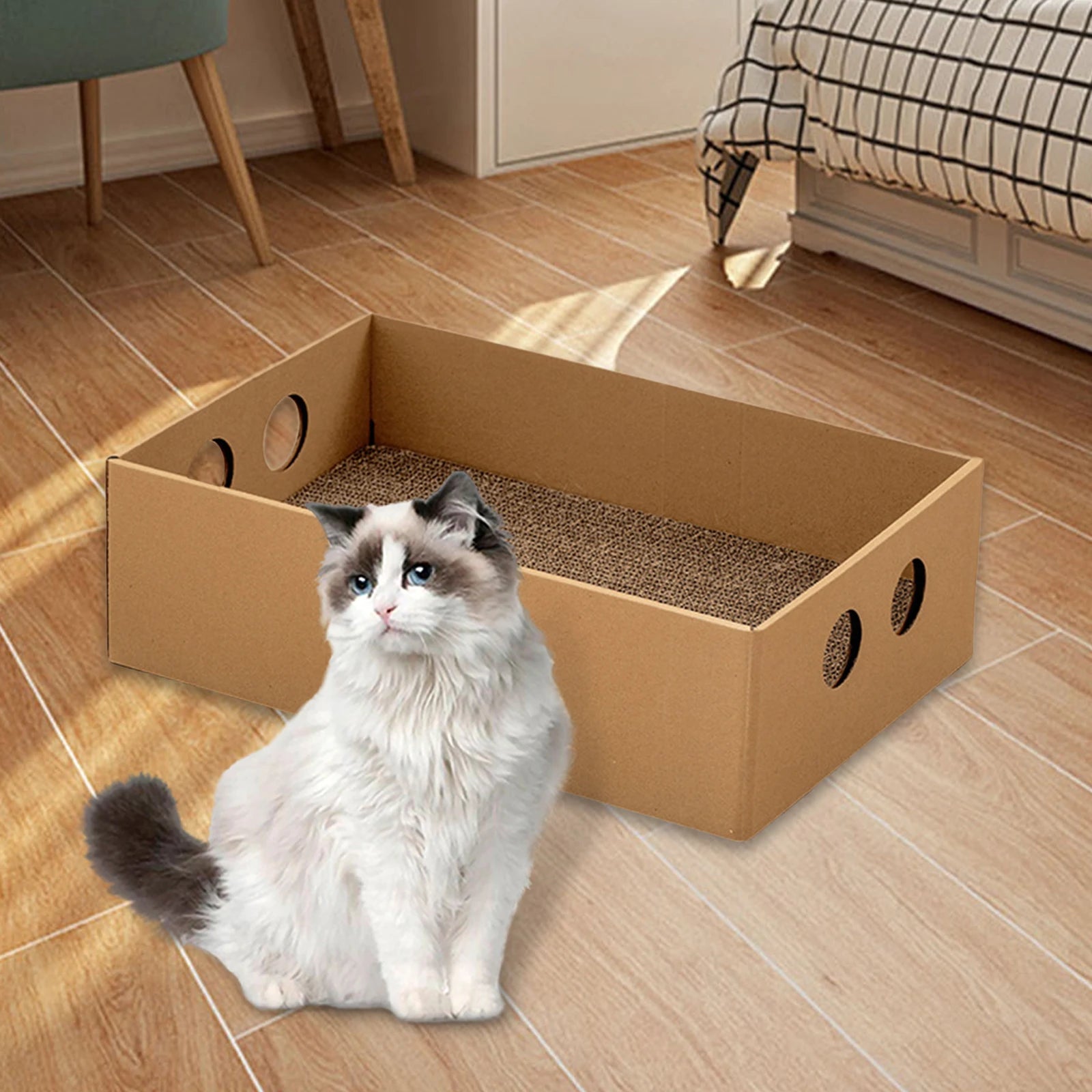 Cat Scratching Box House - Large Corrugated Cardboard Scratcher Pad