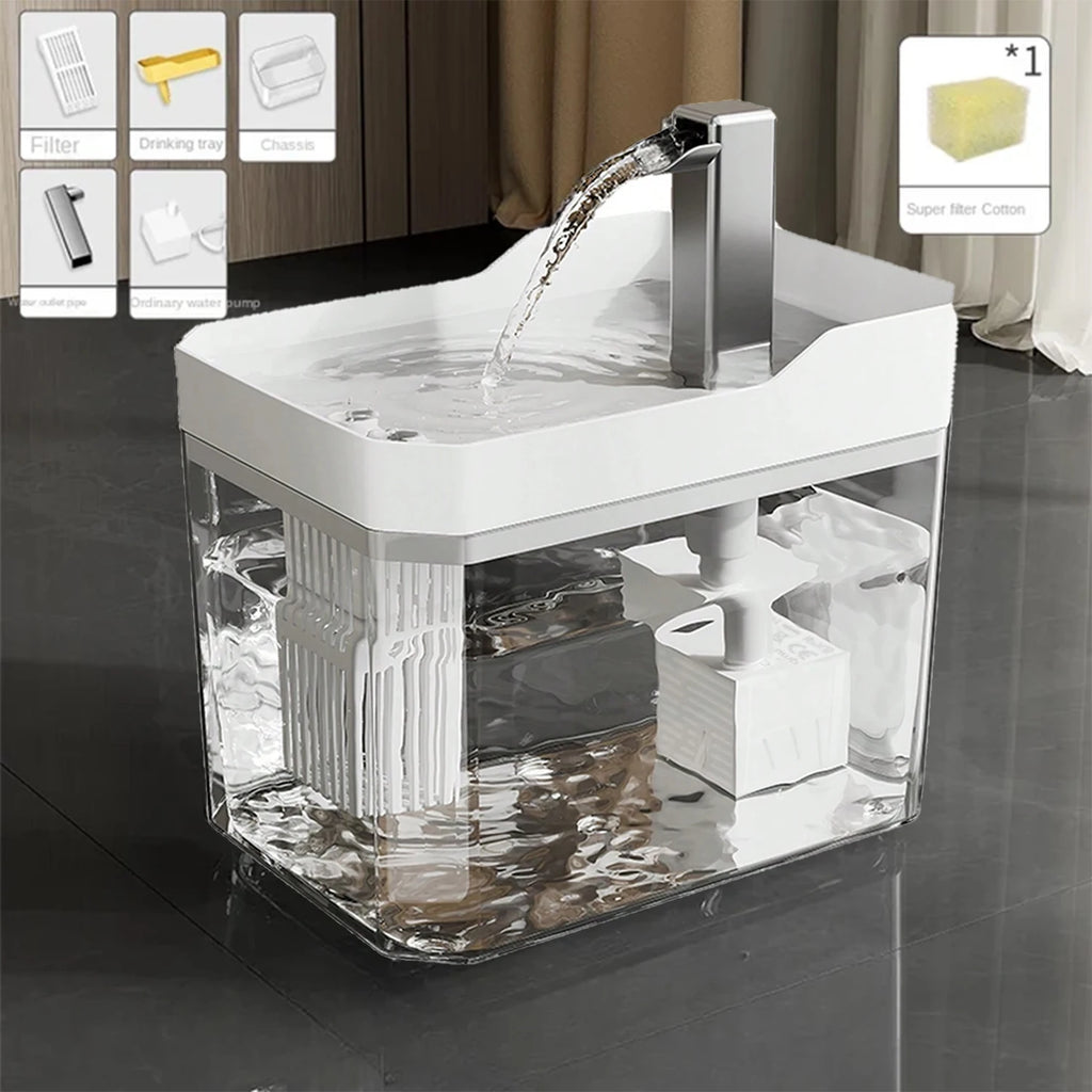 Cat Water Fountain Auto Filter Transparent | See-Through Pet Fountain USA