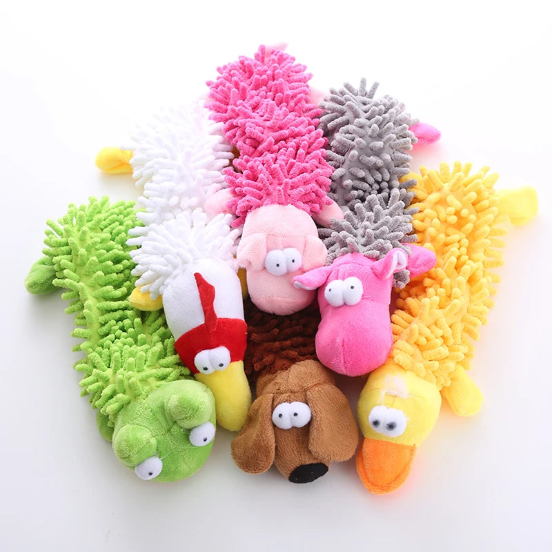 Squeaky Plush Mop Frog Hippo Teeth Grinding Toy for Dogs