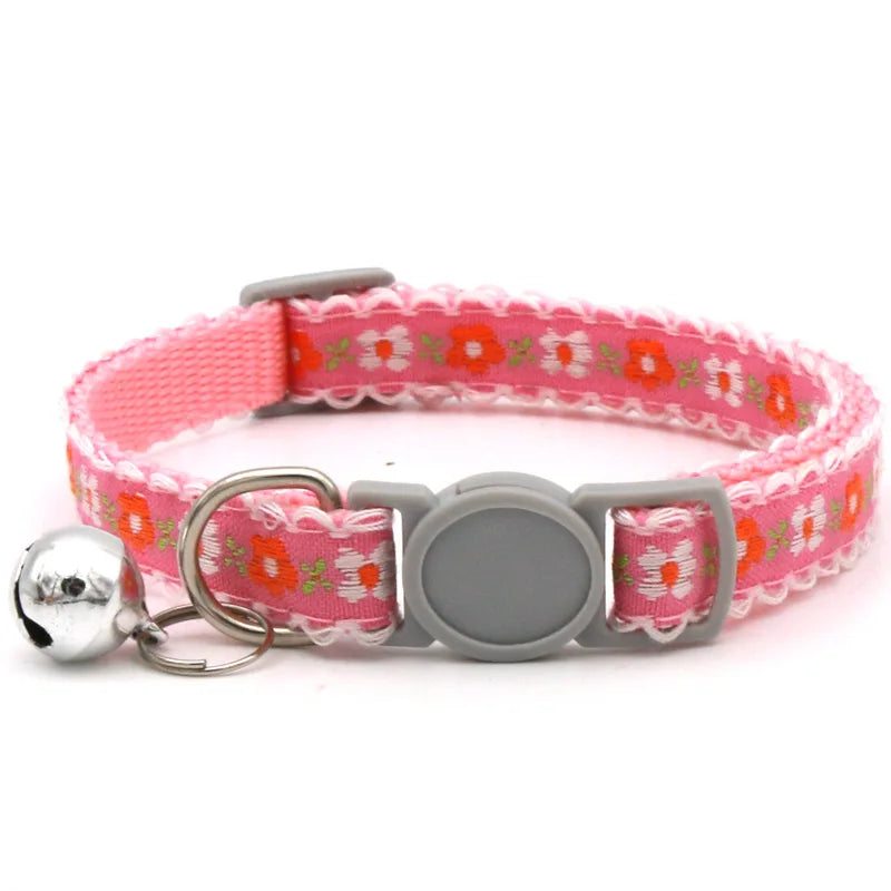 Floral Embroidered Cat Collar Adjustable Lace Bell Cute
