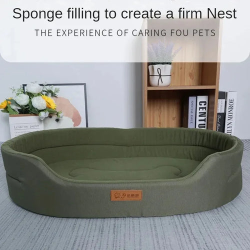 Green breathable dog bed sofa mat with cushioned oval base and raised rim