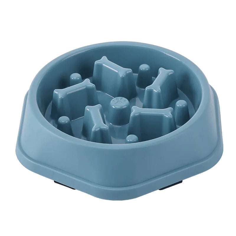 Light blue slow-feeding pet bowl with raised anti-choke maze insert