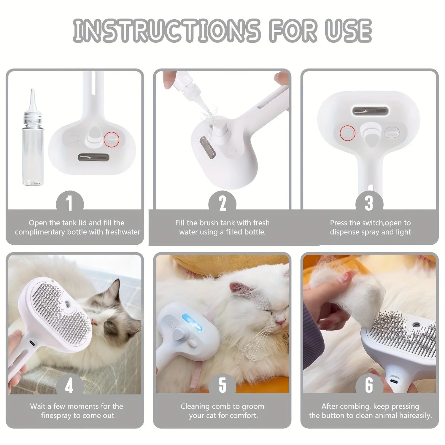 Hydrating Mist Pet Grooming Comb Hair Remover Brush Dogs Cats