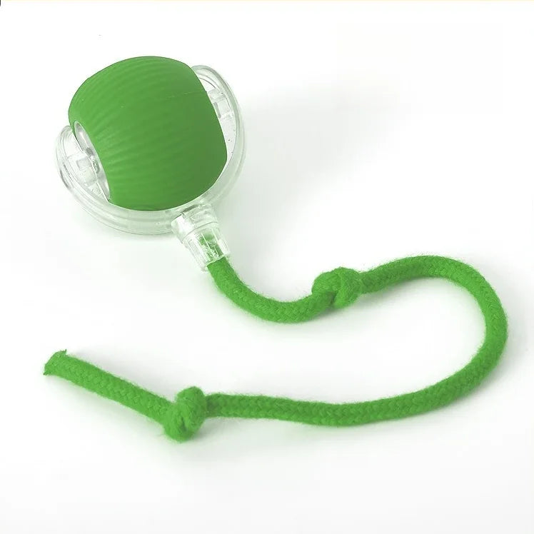 Green pet teaser rope jumping ball toy with clear capsule and green rope