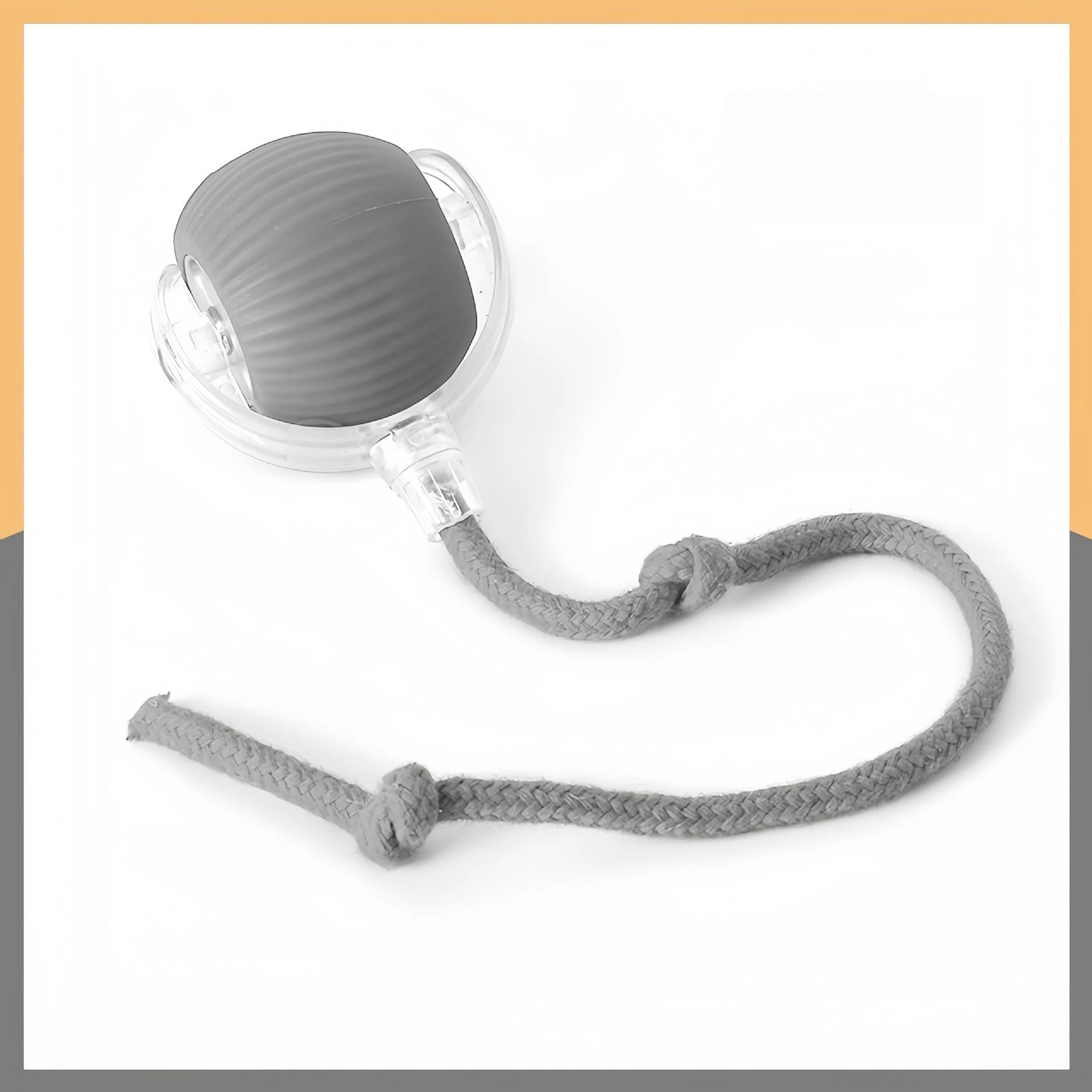Gray pet teaser rope jumping ball toy with clear capsule and gray rope