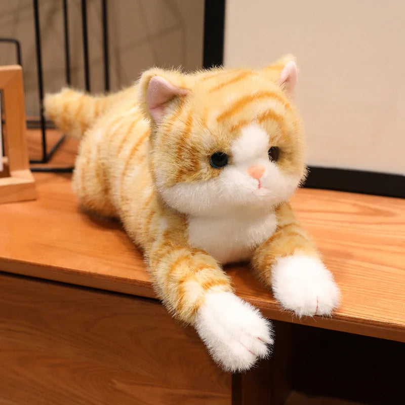 Orange kitten plush toy with soft fur, pink ears, and embroidered eyes and nose.