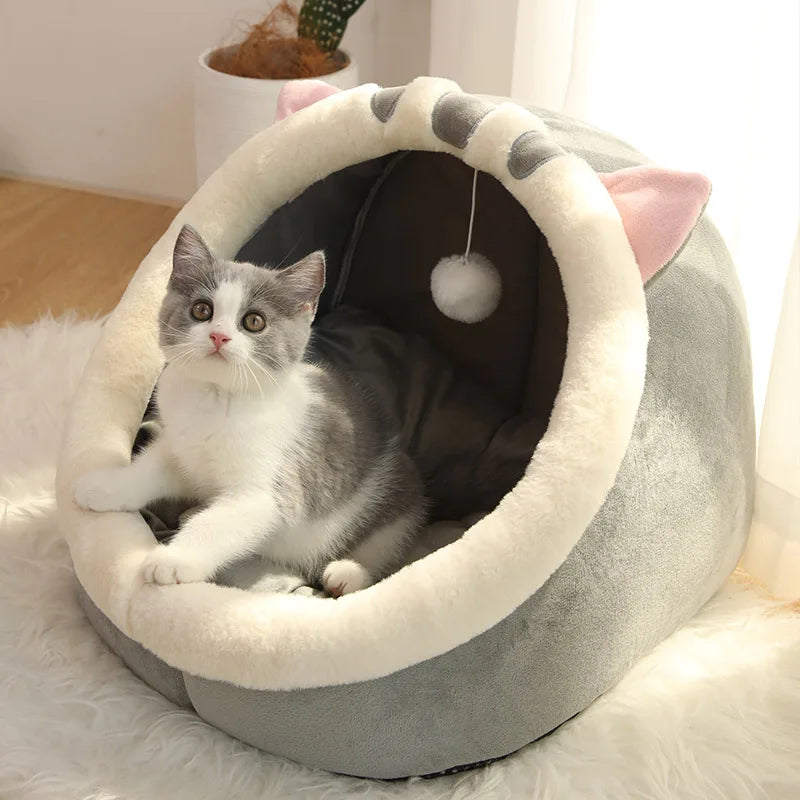 Cartoon Cat Cave Bed – Foldable Washable Pet Nest