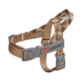 Brown dog chest harness with WAOPET logo tag, gray buckles and chest straps