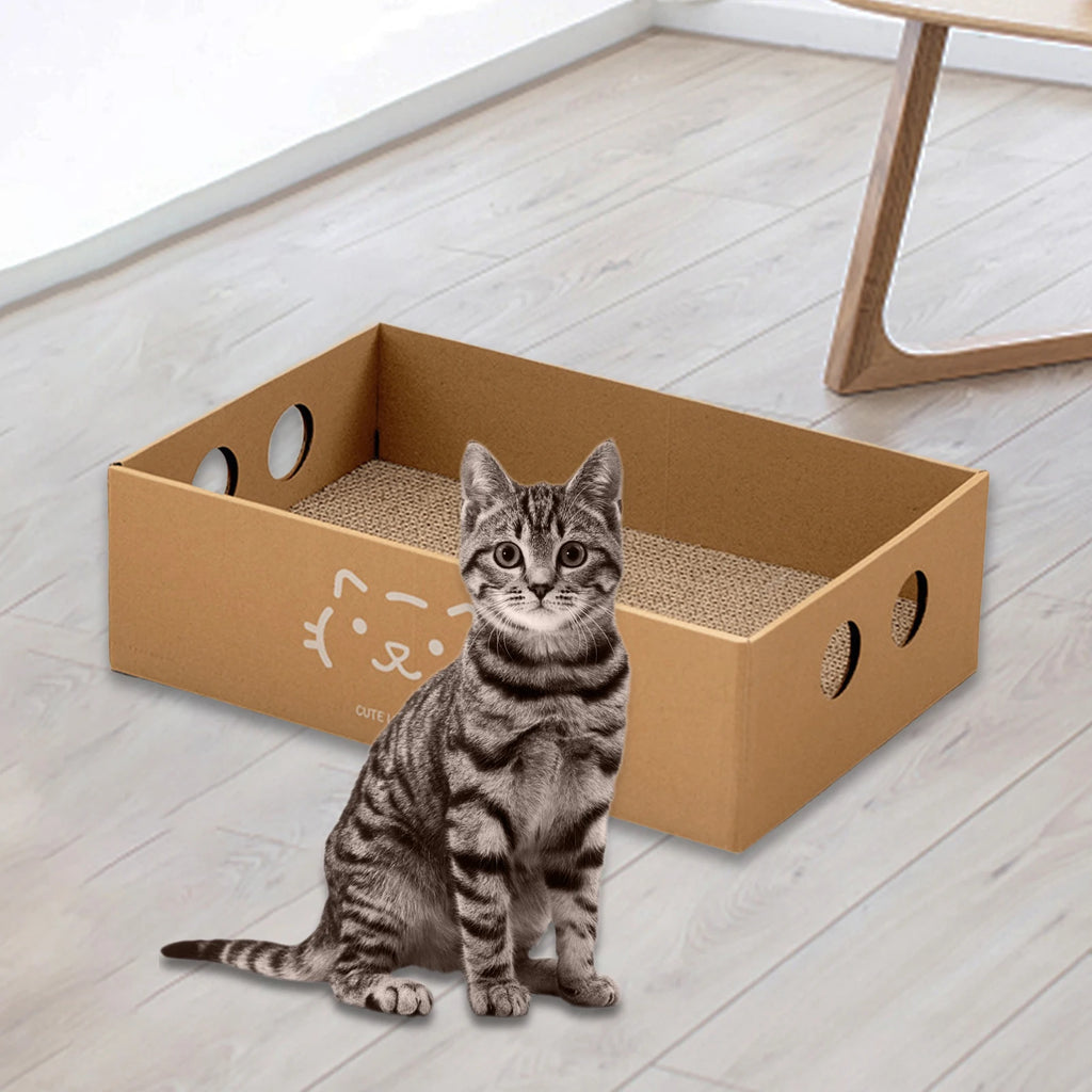 Cat Scratching Box House - Large Corrugated Cardboard Scratcher Pad