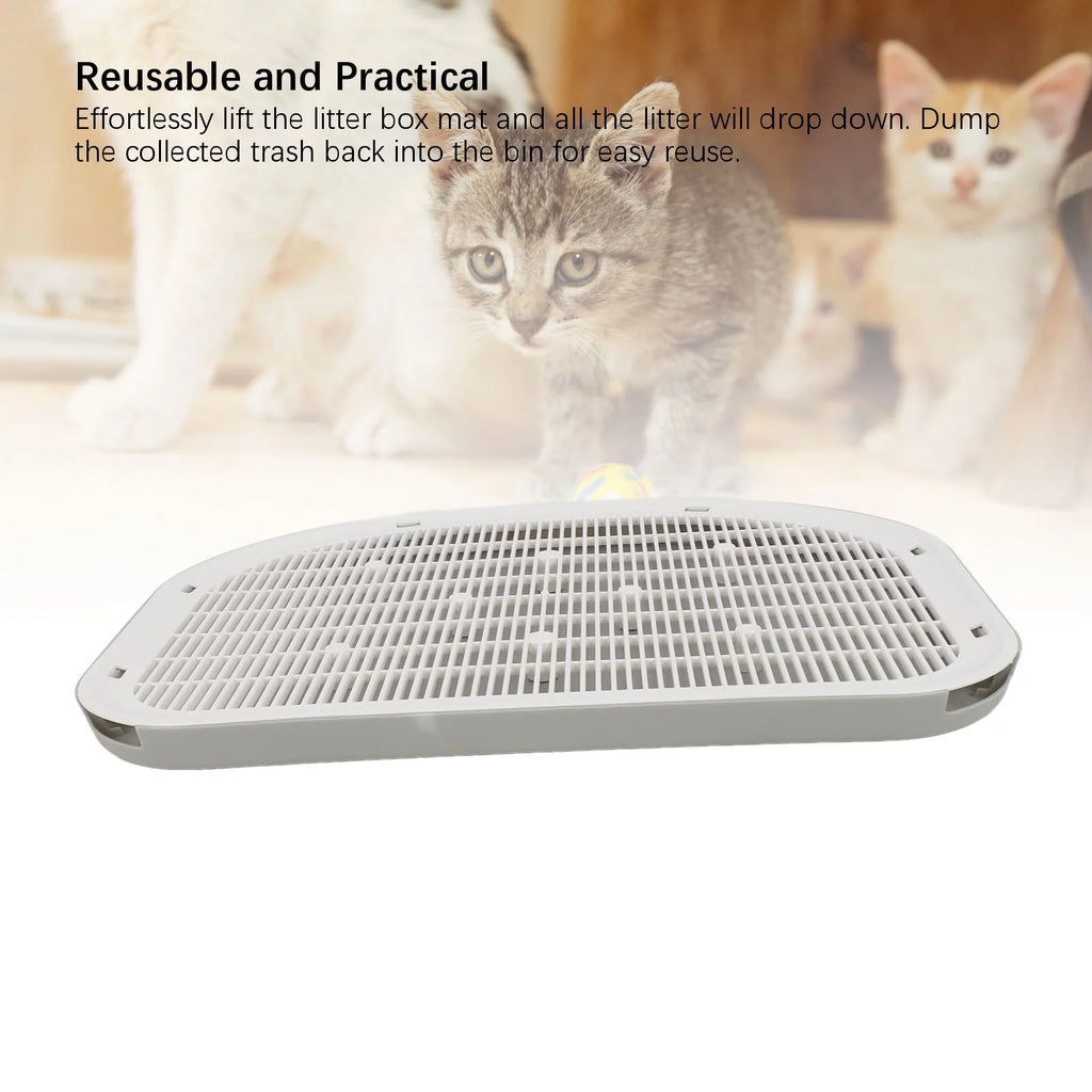 Waterproof anti-slip cat litter mat, light gray, flat top with rectangular grid