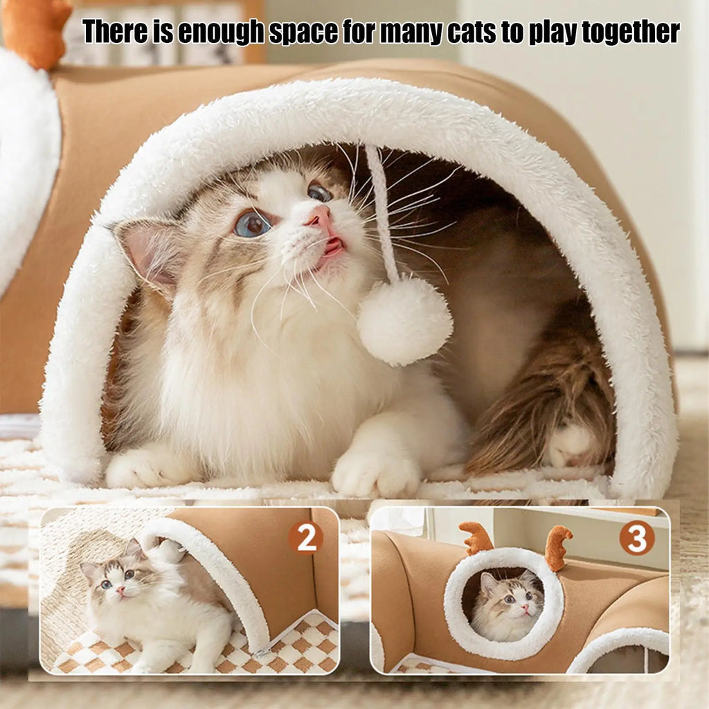 Cat Tunnel Play Bed Warm Foldable Indoor Plush Shelter