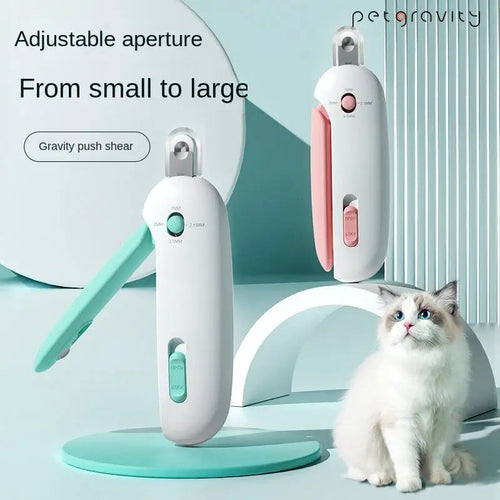 Pet nail trimmer with adjustable hole aperture, white and pink, for small to large dogs