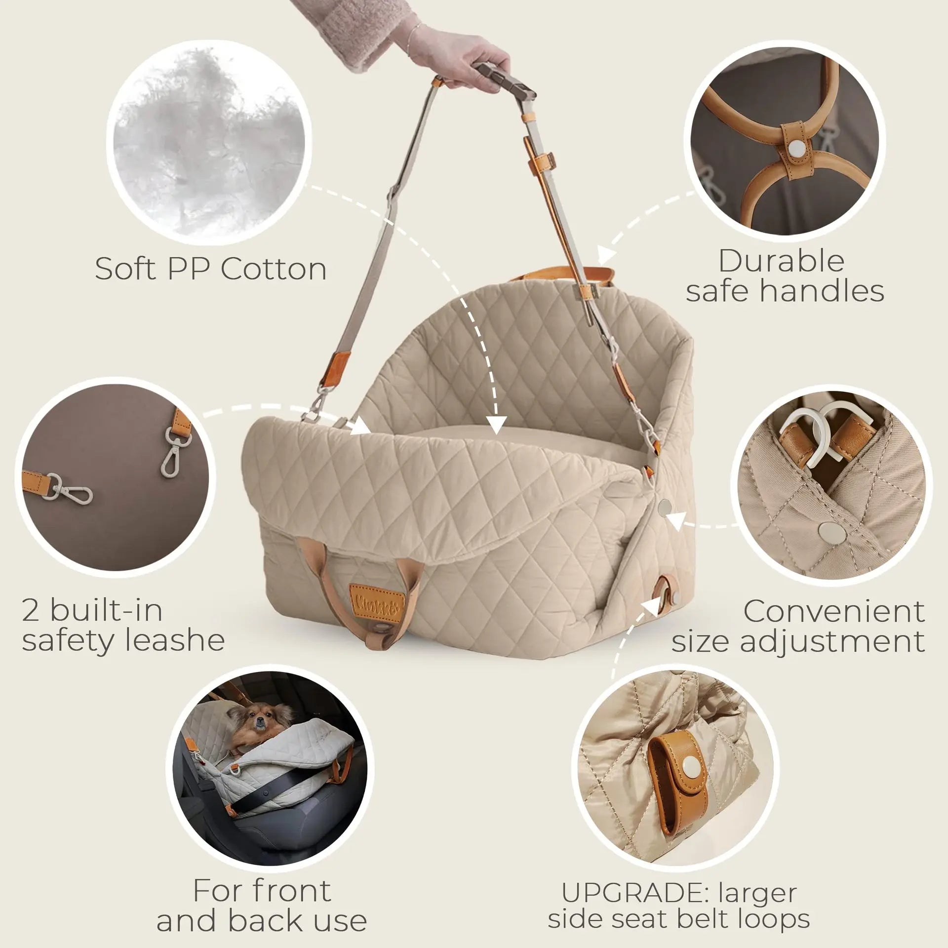 3-in-1 Dog Car Seat Carrier Bed Anti-Slip Washable
