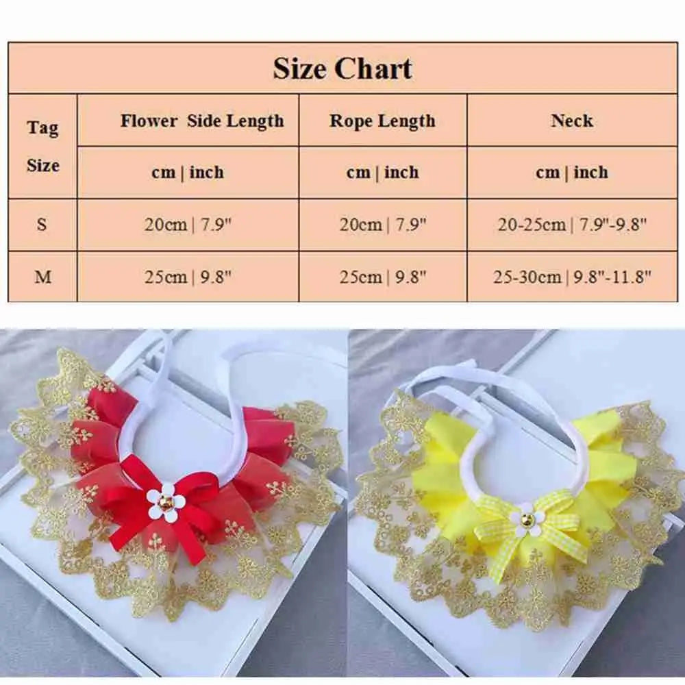 Lace mesh bowknot scarf collars with flower, red and yellow