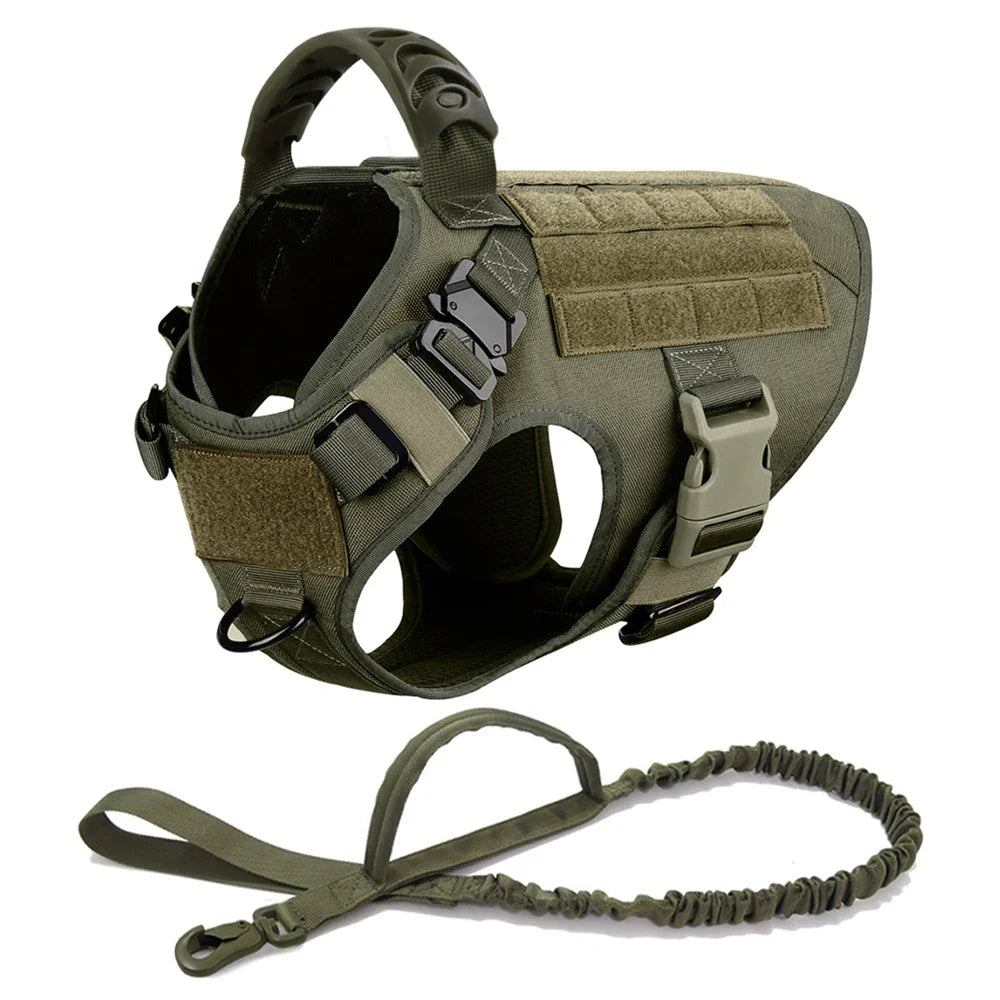 Dog harness vest set with leash and neck strap, dark green
