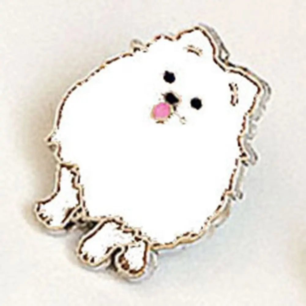White cartoon dog enamel pin badge with pink nose