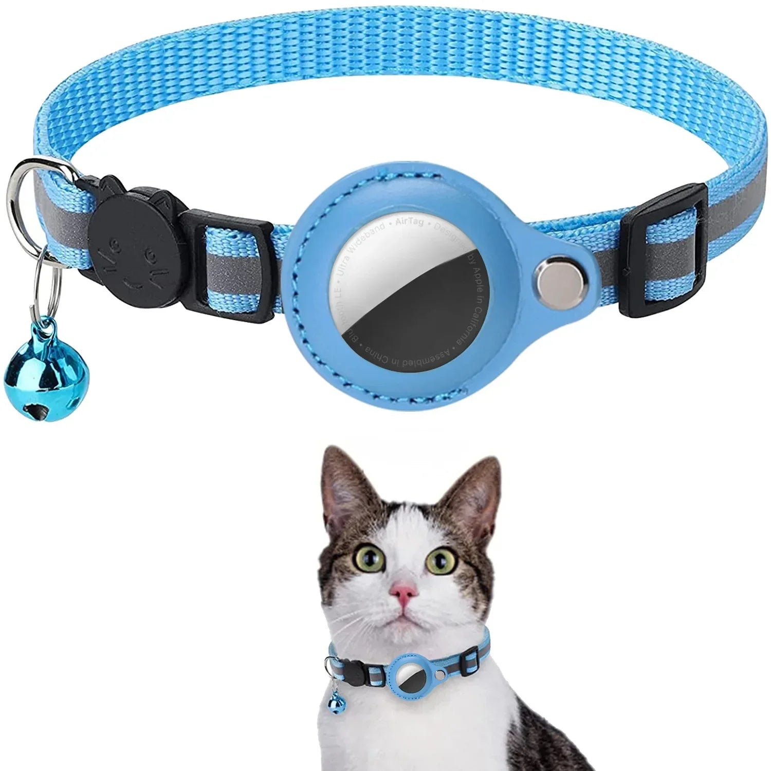 Waterproof Breakaway Cat Collar Bell Reflective AirTag Holder
