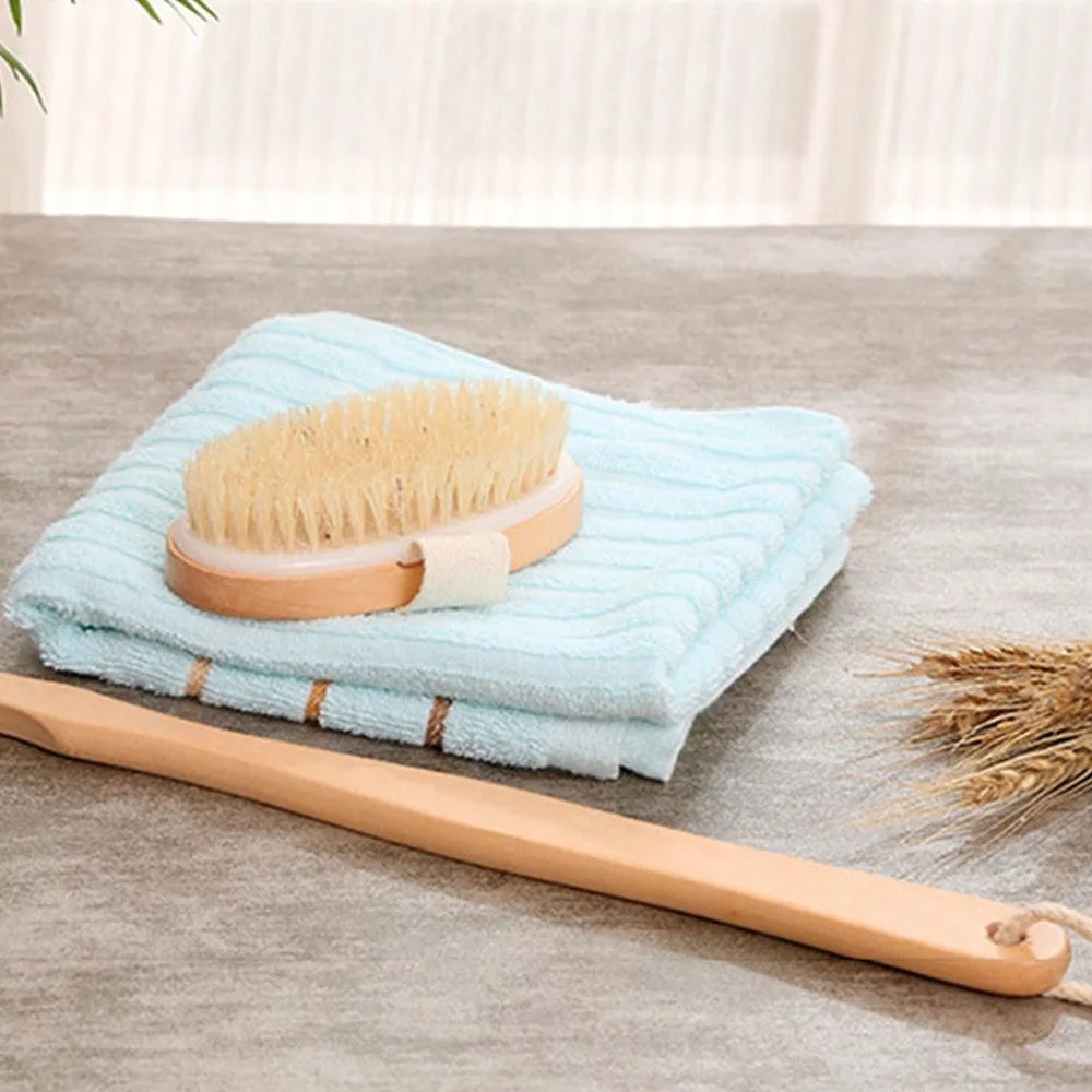 Natural Bath Brush Long Wooden Handle Back Scrubber