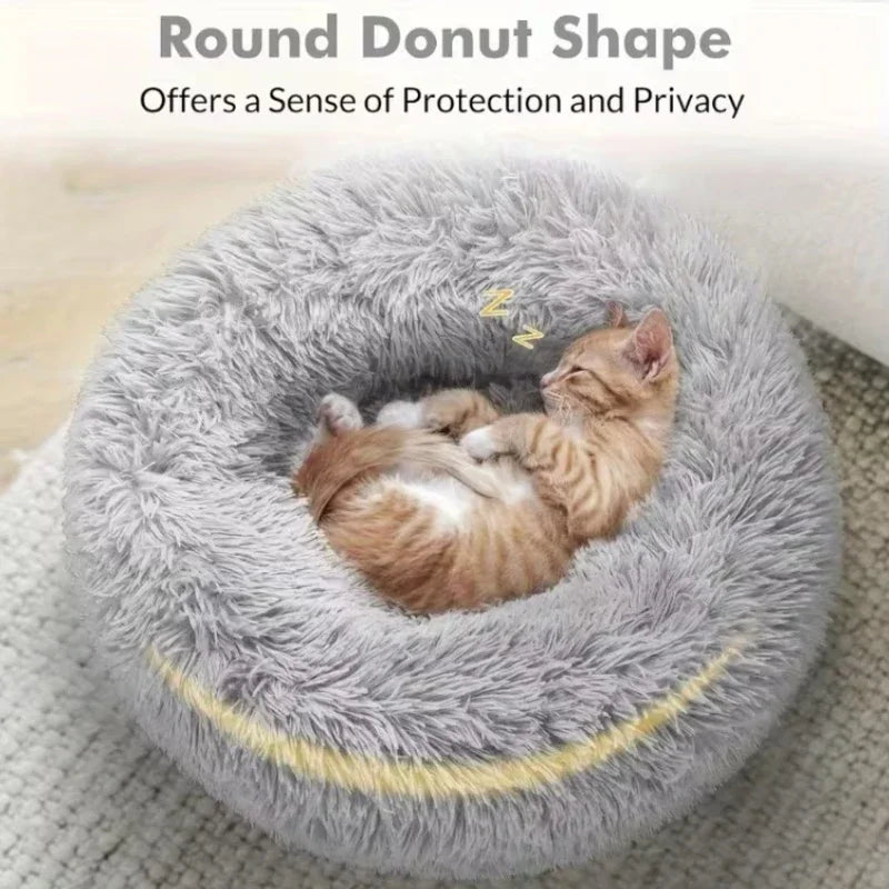 Round Plush Pet Bed – Soft Faux Fur Cat & Dog Nest