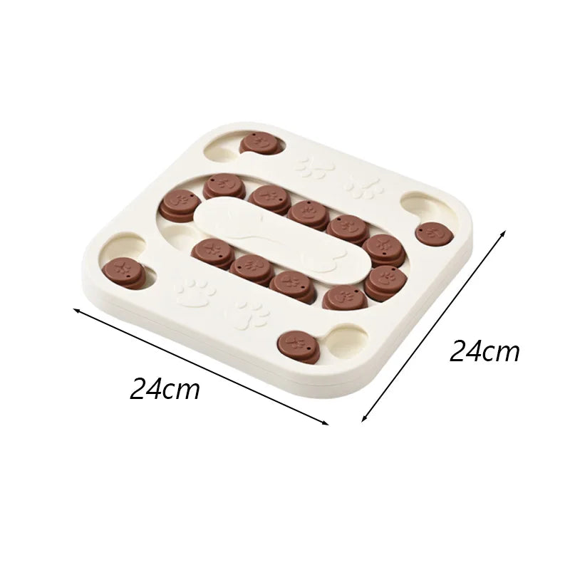 Cream square cat scratching lounge board with brown tokens and embossed paw patterns