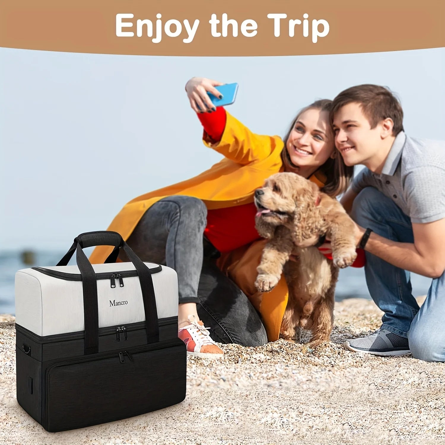 Dual Layer Dog Travel Bag with Collapsible Bowls