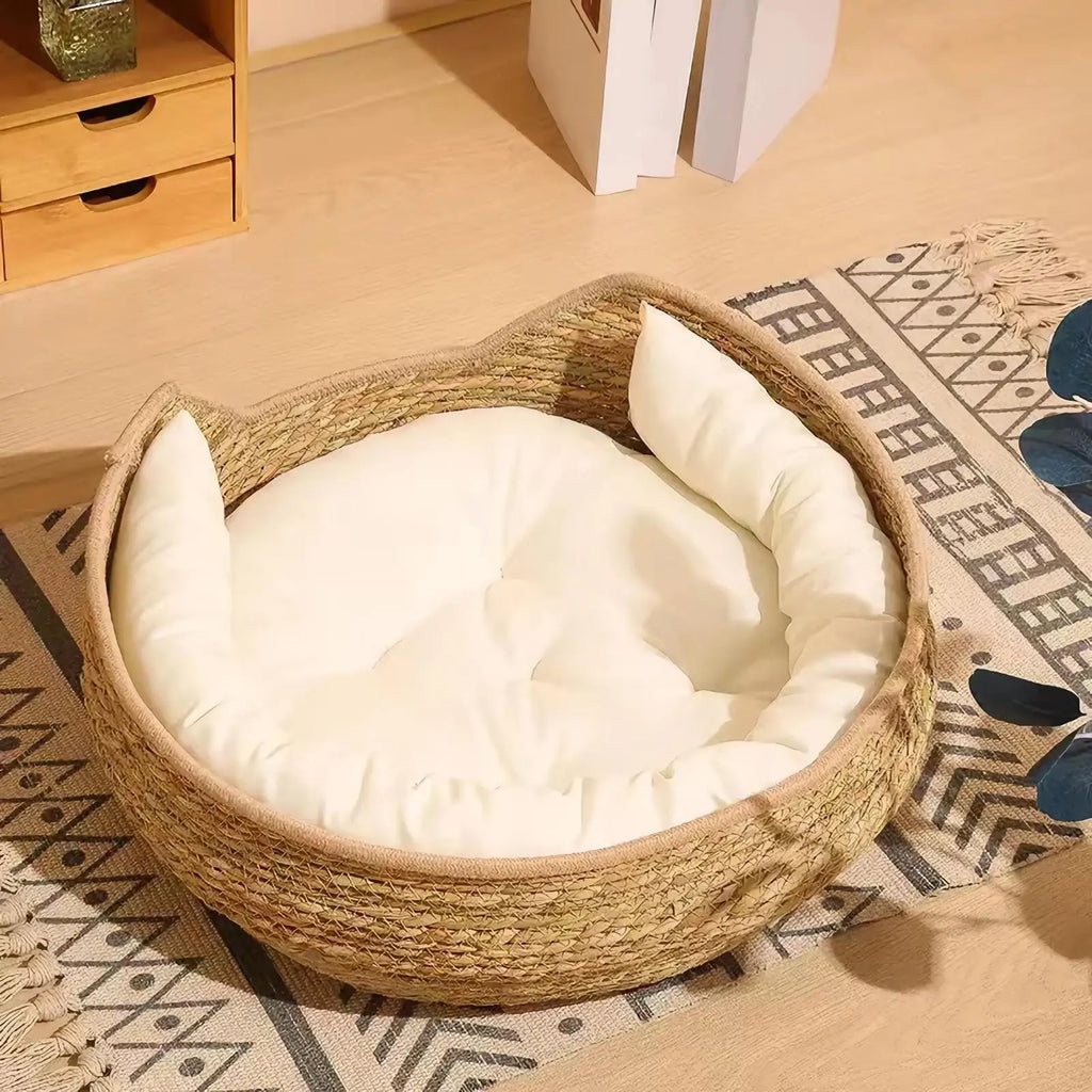 Cotton Rope Round Cat Basket Bed with Pillow