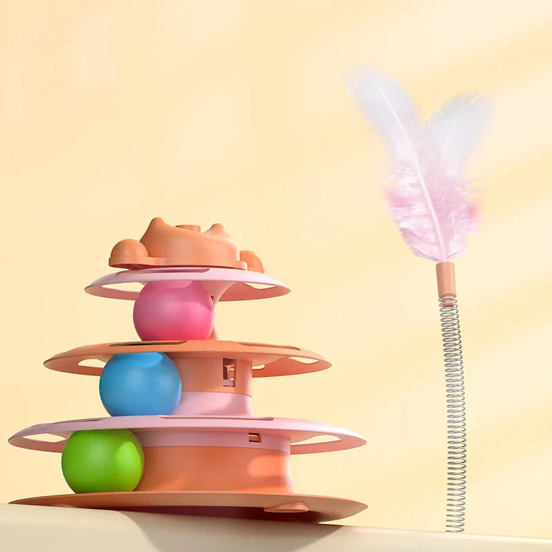 Interactive Cat Turntable Toy Feather Wand | PawJoy USA