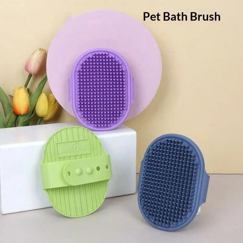 Pet Bath Brush Dog Cat Silicone Massage Glove Adjustable Strap Hair Remover