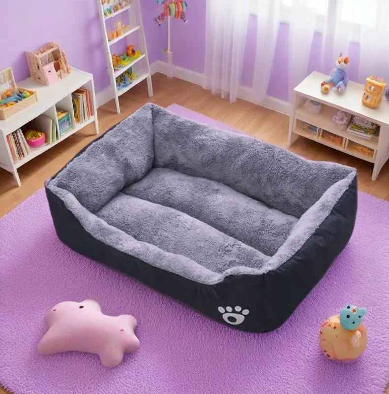 Black Plush Dog Bed Non-Slip Bite-Resistant Sleeping Mat Dogs