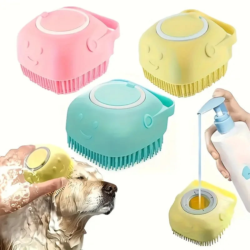 Pet Grooming Bath Massage Brush Soap Shampoo Dispenser Silicone Dogs Cats