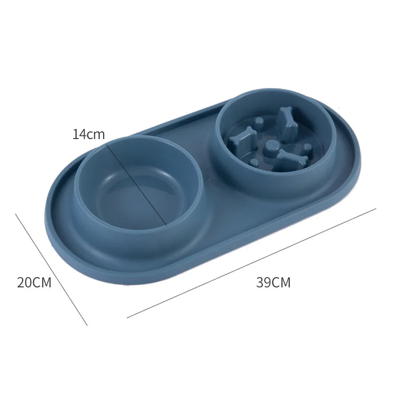 Stainless Steel Dog Double Bowl with Anti-Choking Silicone Mat