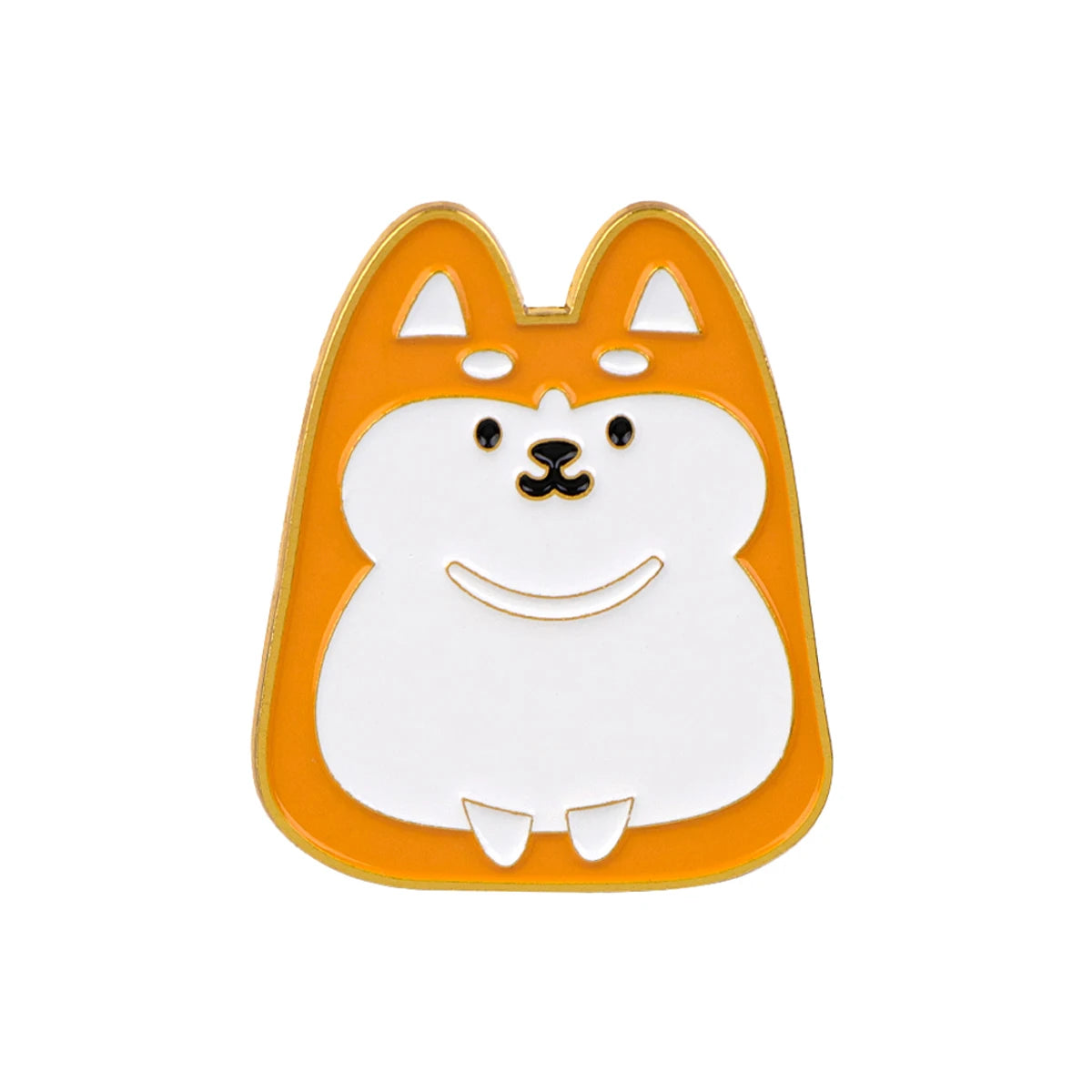 Orange and white cat enamel pin with triangular ears and smile
