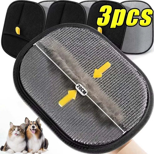 3-pack double-sided pet grooming hair remover gloves, black and gray mitts