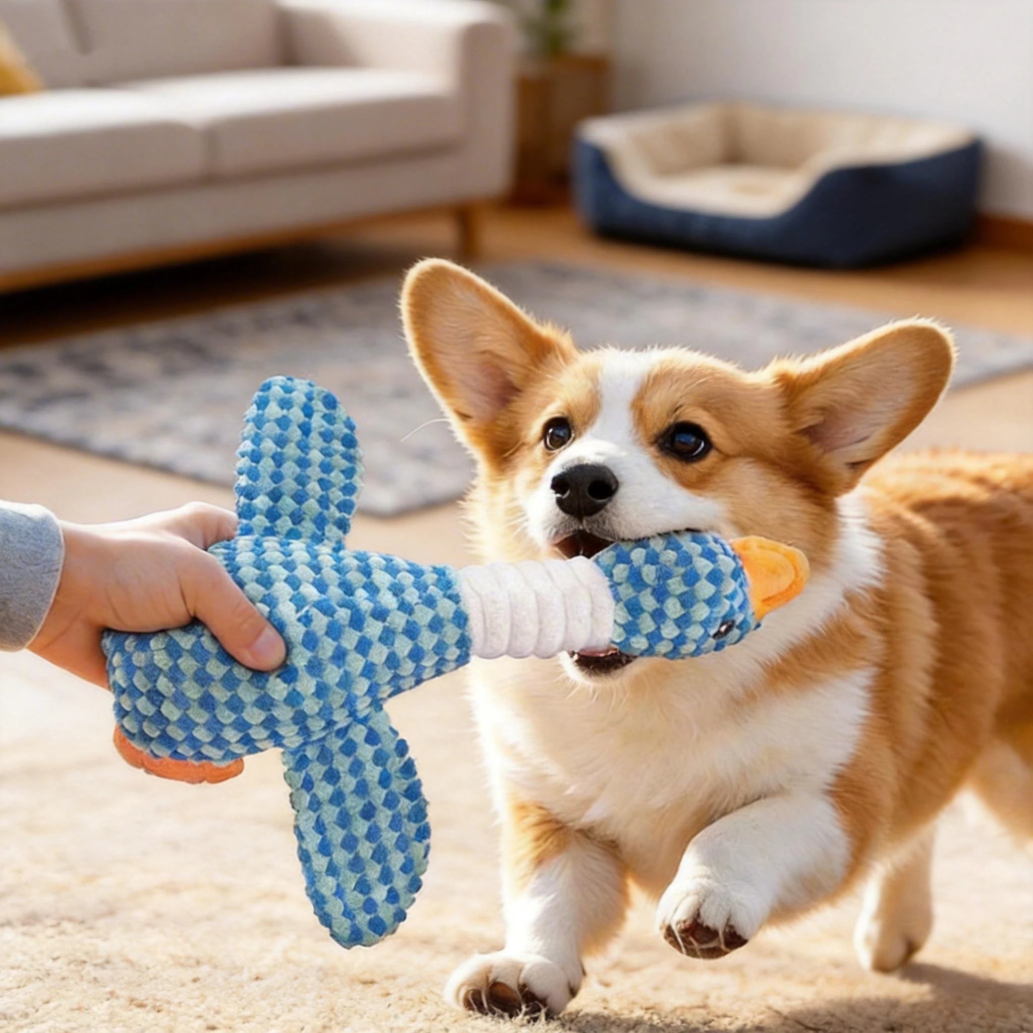 Plush Blue Goose Squeaky Chew Toy for Dogs Boredom Relief