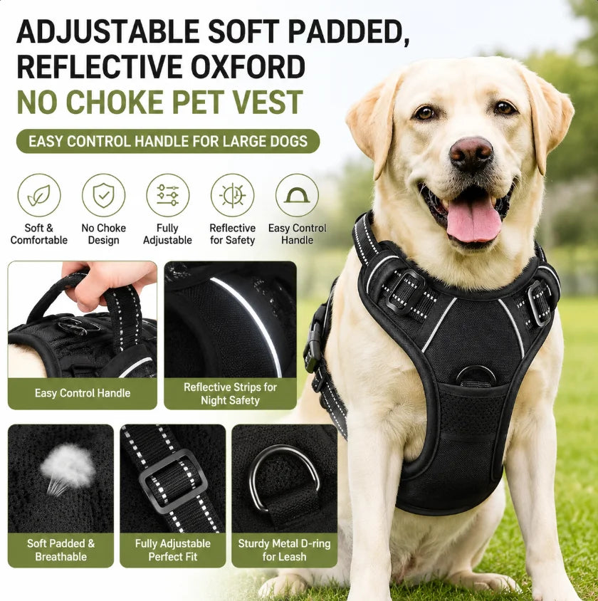 No-Pull Reflective Oxford Dog Harness Vest Large | PawJoyKwT