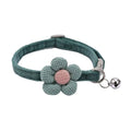 Cat collar with bell, dark teal band and gray flower with pink center