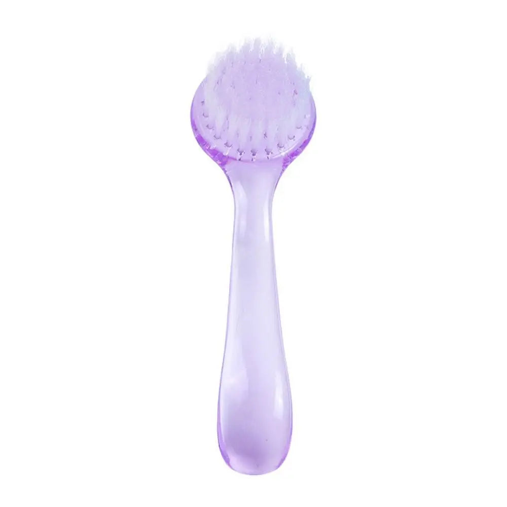 Purple translucent grooming brush with soft round bristle head and slim handle
