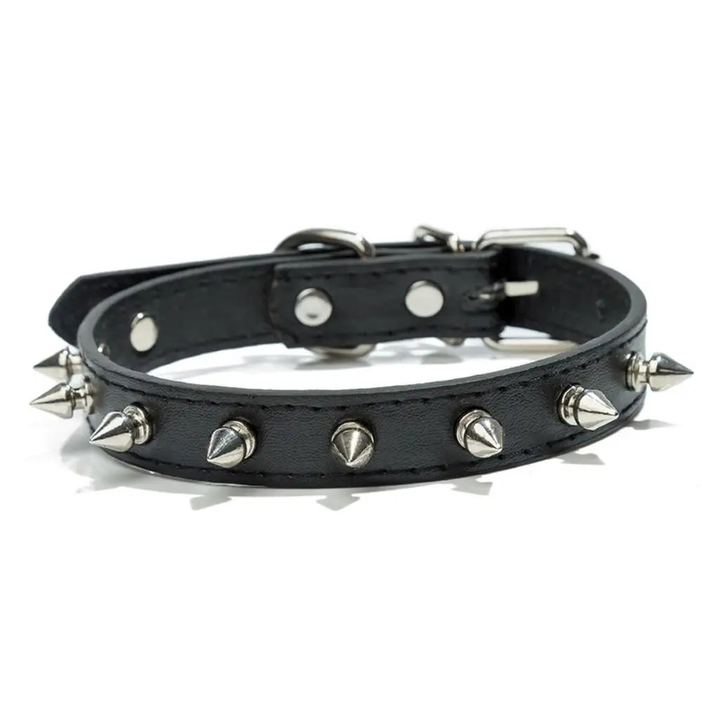 Leather Cat Dog Collar Spiked Studded Adjustable Colorful Pet