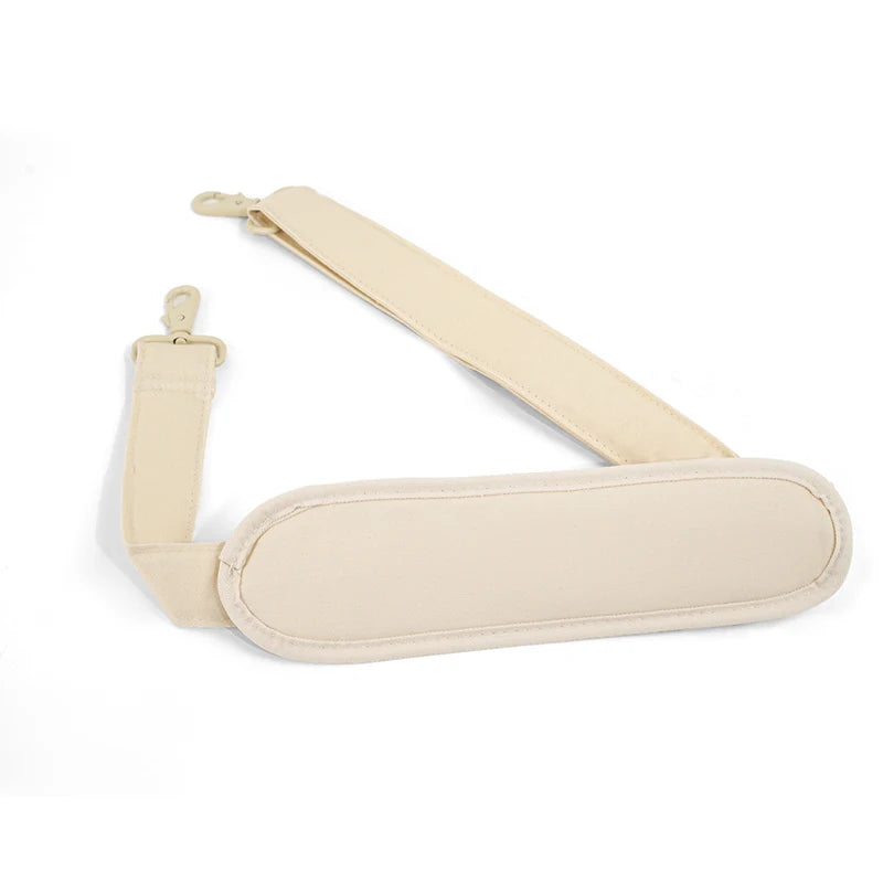 Pet bag belt accessory, cream padded shoulder strap with metal clip and loops