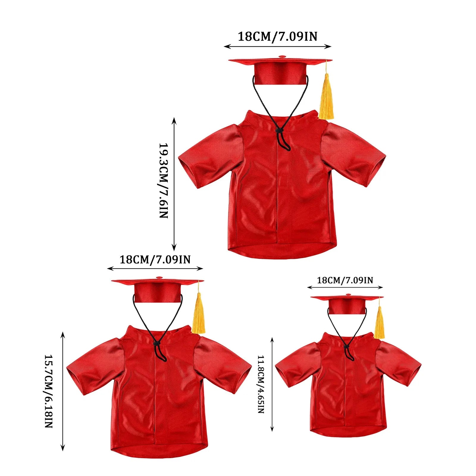 Red pet graduation costume set: short-sleeve robe with mortarboard hat and tassel