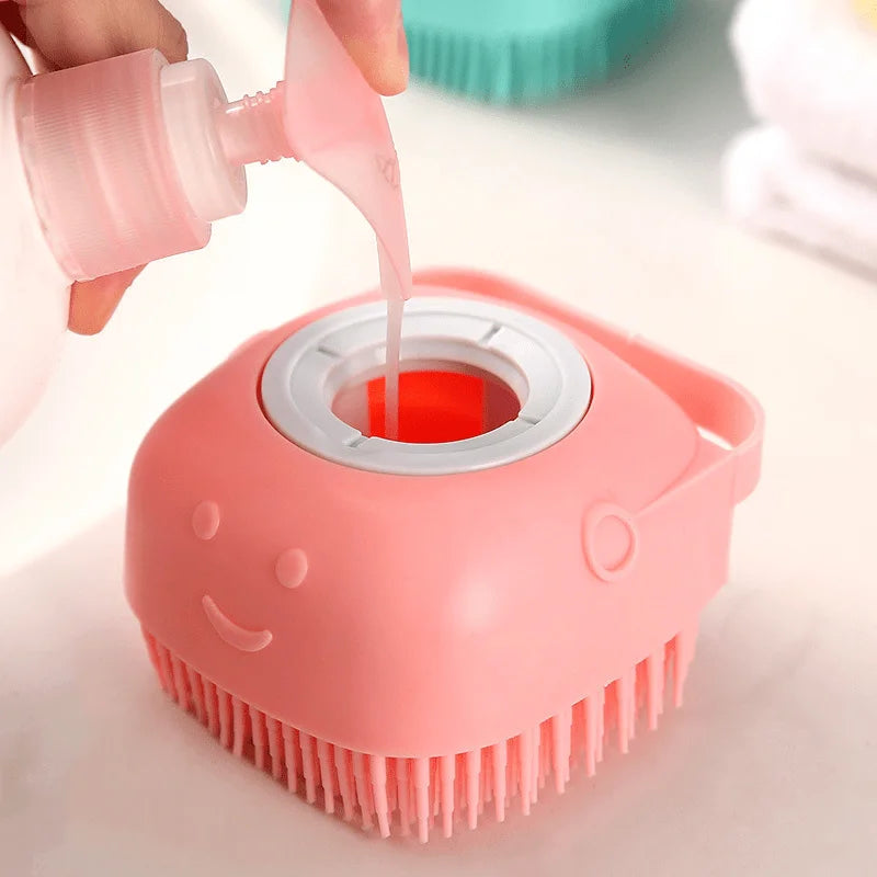 Pet Grooming Bath Massage Brush Soap Shampoo Dispenser Silicone Dogs Cats