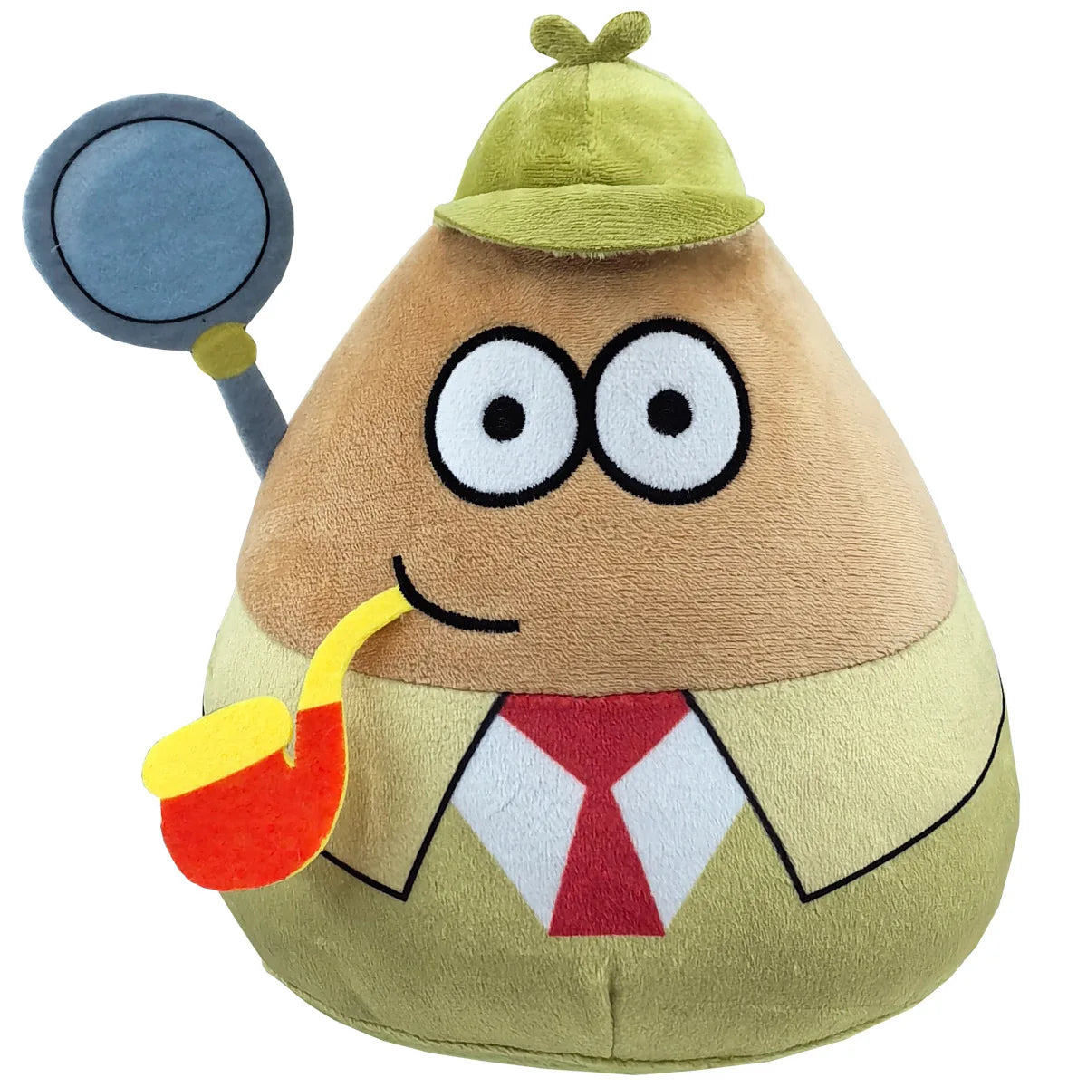 Green alien plush doll holding a red-and-yellow guitar, with bell hat and big eyes