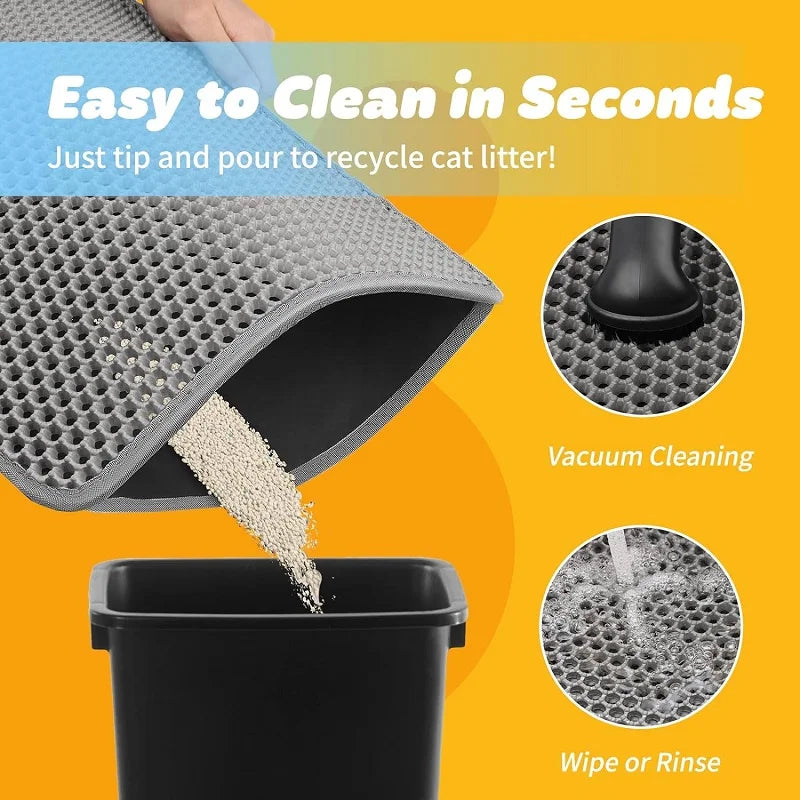 Waterproof cat litter mat with raised edge and perforated honeycomb texture, underside shown