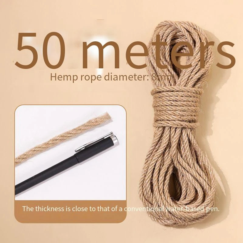 Natural hemp rope coil, tan/brown rope bundle with twisted strands