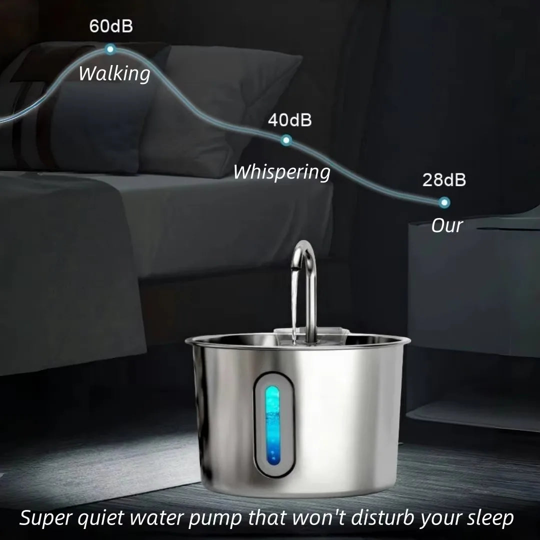 Stainless Steel 2.2L Cat Water Fountain Free Standing Filter