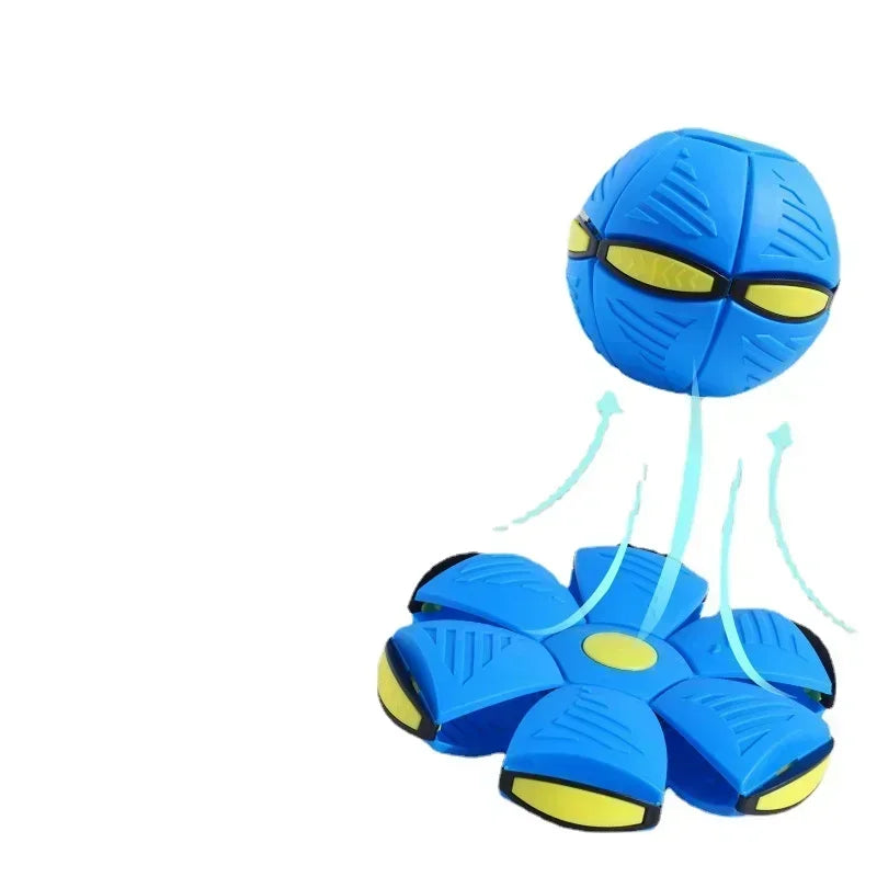 Blue deformation UFO disc ball toy with yellow eyes and floating ball