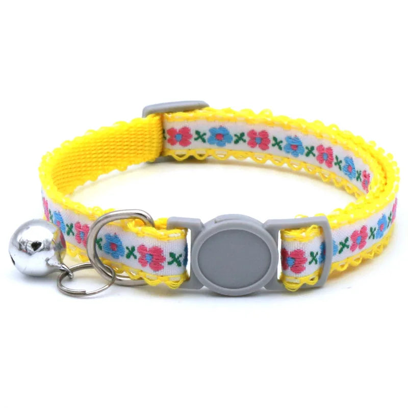 Floral Embroidered Cat Collar Adjustable Lace Bell Cute