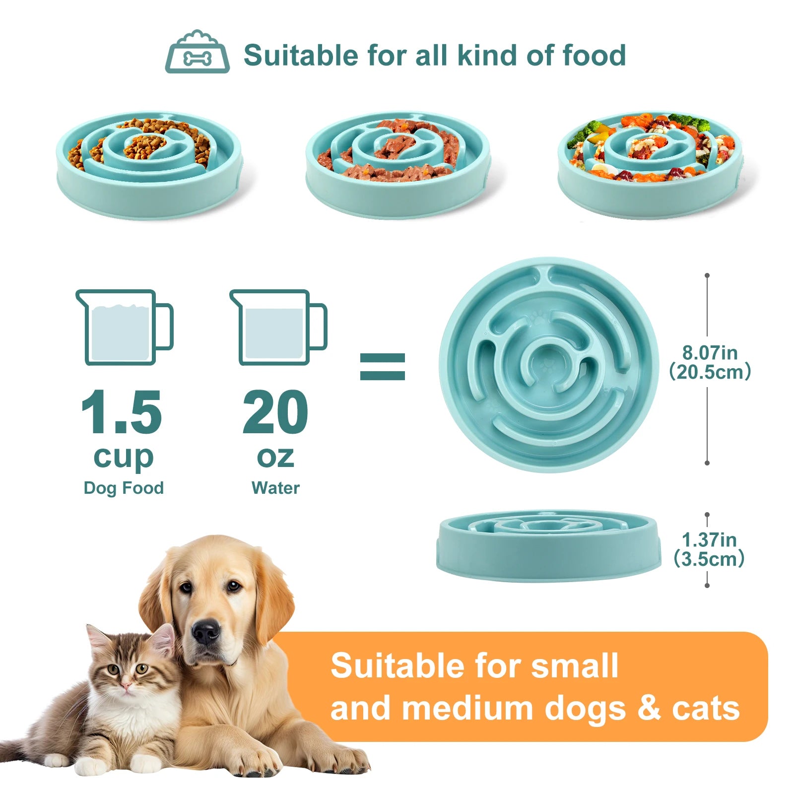Eco Non-Slip Anti-Gulping Slow Feeder Dog Bowl All Sizes